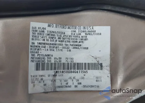 2004 Mercury Sable Gs z USA, uszkodzony, nr VIN 1MEFM50U84G611565